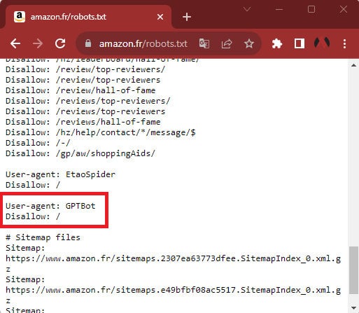amazon bloque robots txt gptbot
